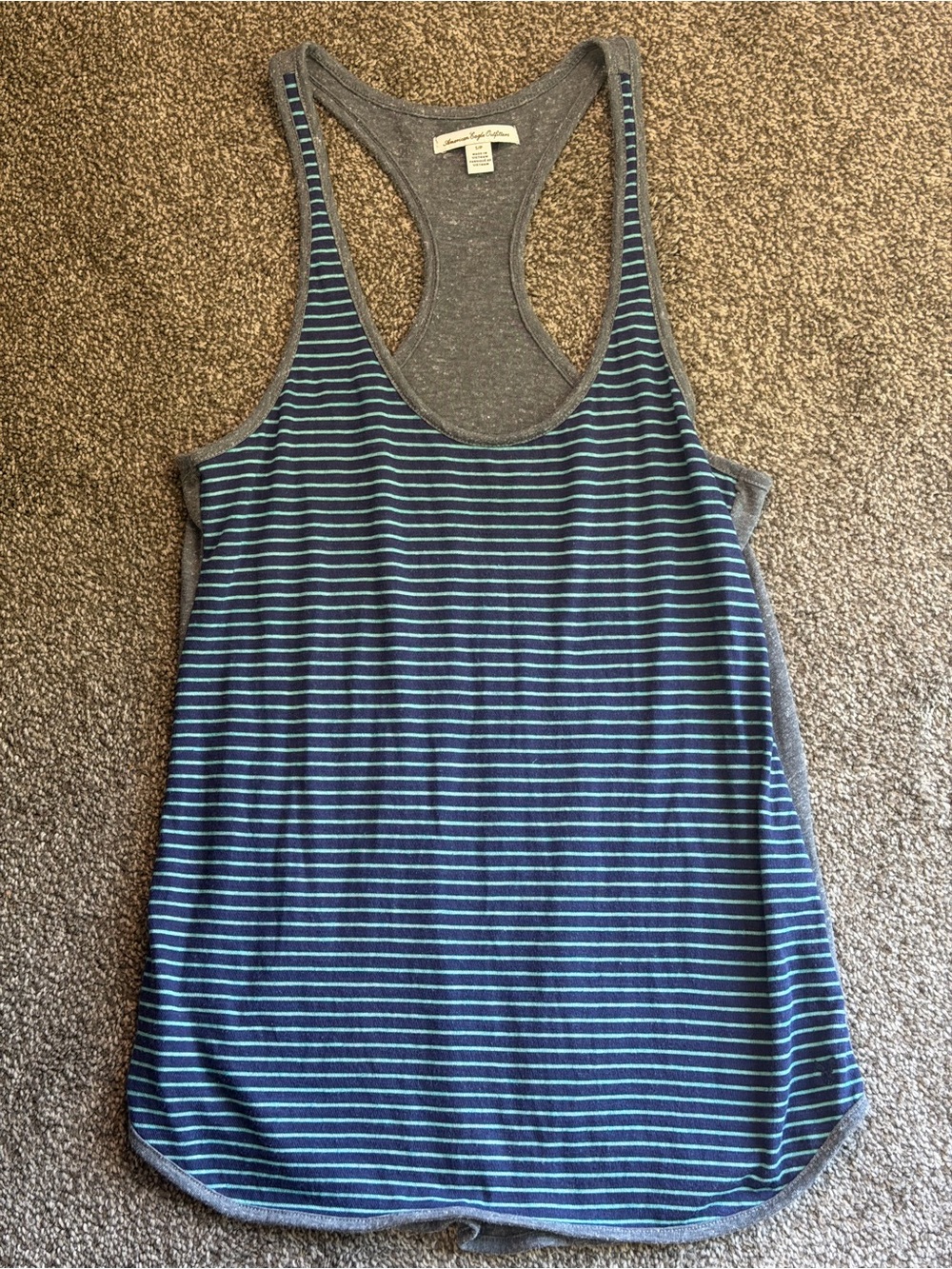 American Eagle Outfitters Blue and Light Blue Striped Racerback Tank